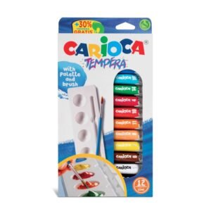 Acuarele tempera Carioca 12 culori 10 ml cu tăviță și pensulă