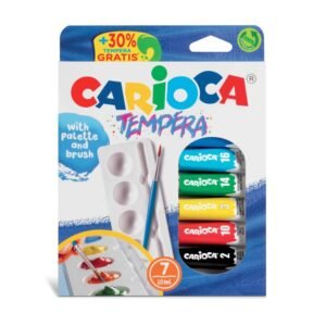 Acuarele tempera Carioca 7 culori 10 ml cu tăviță și pensulă